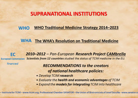 Supranational institutions - WHO, WHA, EC